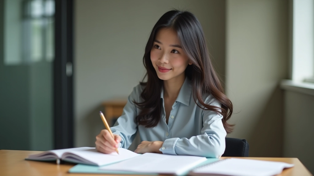 Young professional aged 25 at clean desk with notebook and savings tracker visible, morning light, focused expression